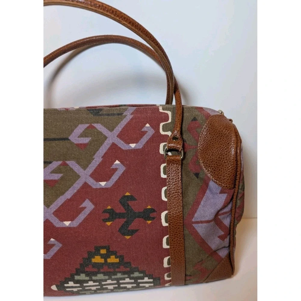 Vintage Sierra Collection Dallas Southwest Weekender Tote Bag Leather Trim 1980s